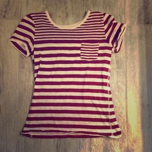 A maroon and White striped shirt